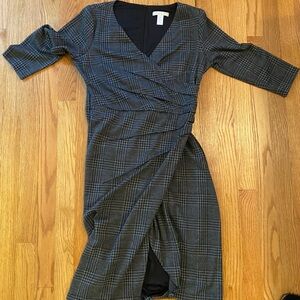 London Times Black and Gray Plaid 3/4Sleeve Dress